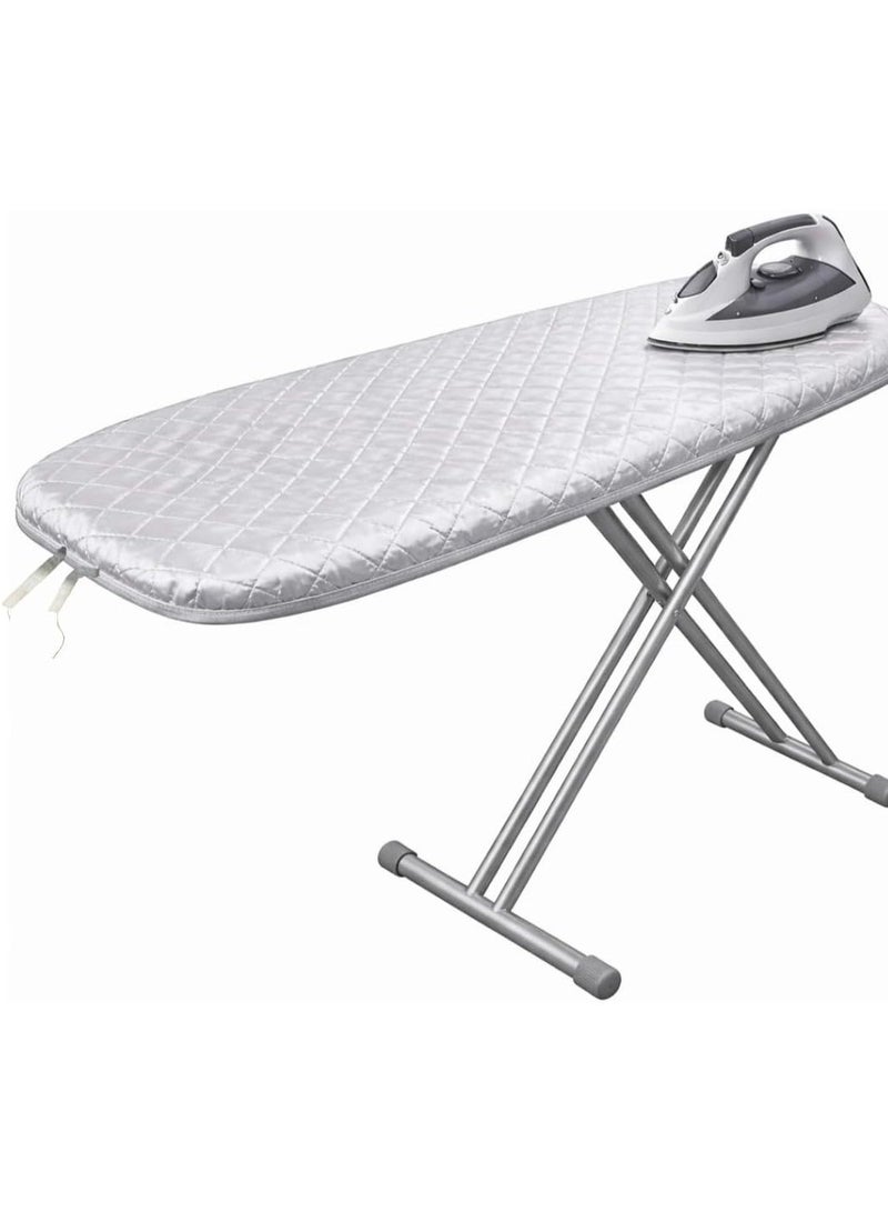 غطاء طاولة كي فاخر مبطن من قماش عاكس للحرارة مع حافة مرنة وبطانة سميكة للضغط بشكل اسرع وازالة التجاعيد، سطح قابل للغسل يناسب الالواح القياسية والمنزل، 140 × 50 سم، فضي - Image 1